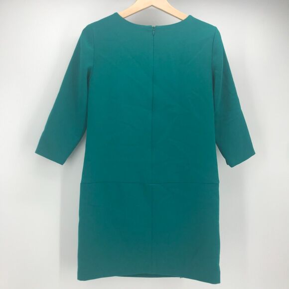 Ann Taylor Dress Womens Teal Green Crew Neck 3/4 Sleeve Drop Waist Shift Zippers - Picture 4 of 9